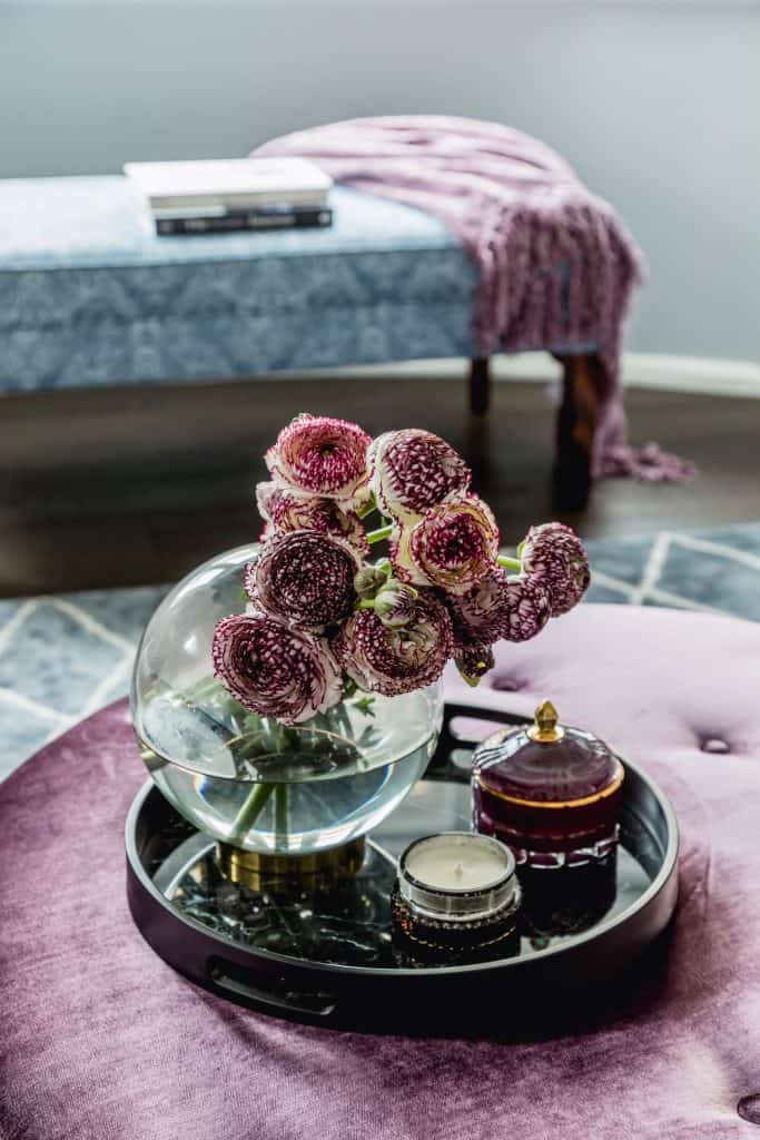 ottoman with pink flowers