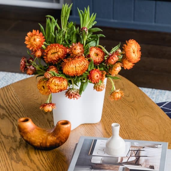 table with orange flowers