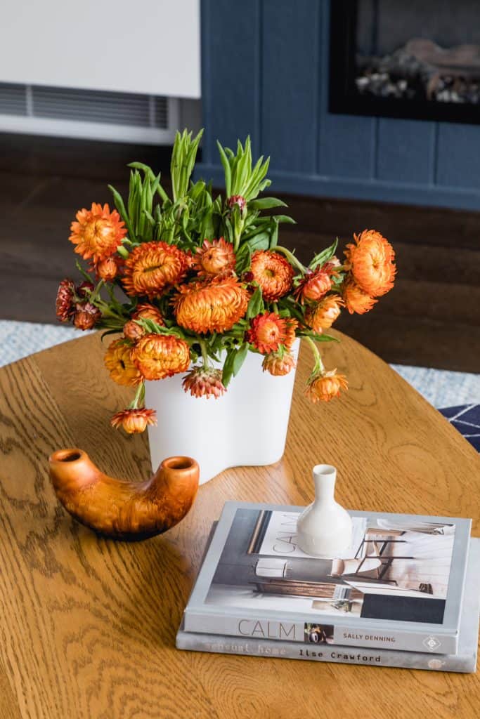 table with orange flowers