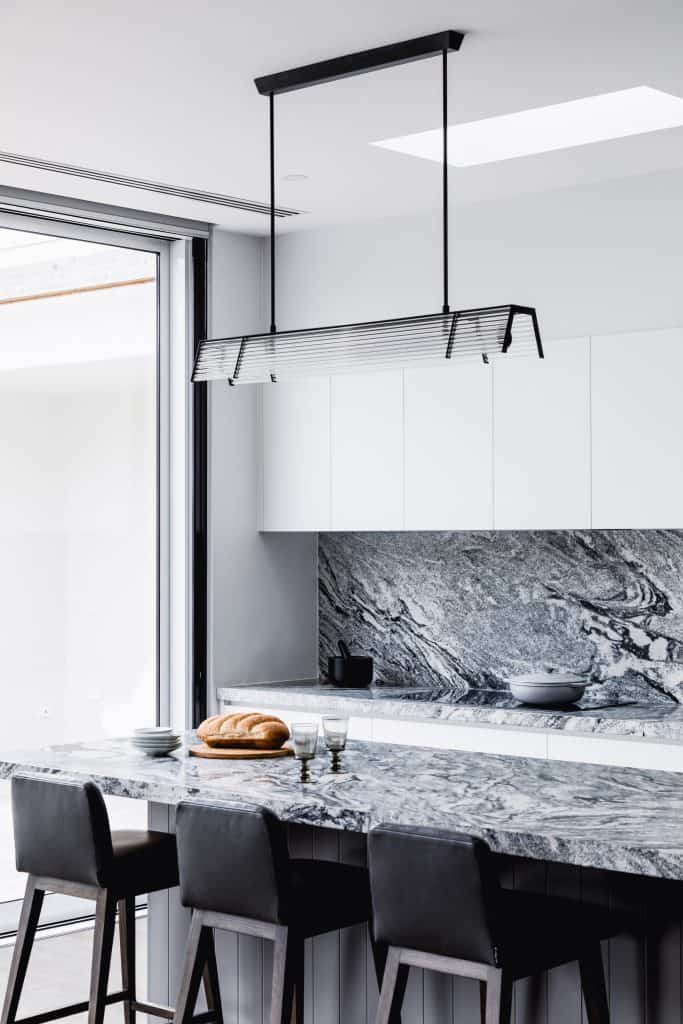 custom kitchen with pendant lighting